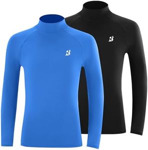 Roadbox Boys Thermal Compression Shirts - 2 Pack Youth Long Sleeve Athletic Undershirt Mock Neck Base Layers for Football Baseball Basketball