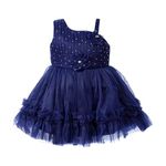 little PANDA Baby Girl's Dress Knee Length Single-Shoulder Party Net Dress (9-18 Months, NavyBlue)