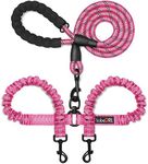 tobedri Comfortable Dual Dog Leash Tangle Free with Shock Absorbing Bungee Reflective 2 Dog Leashes for Large Medium Small Dogs (Pink 0-25 lbs)