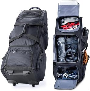 Large Rolling Baseball Catchers Gear Bag with Wheels, Softball Bag with Hard Backing for 4 Bats,Equipment Bag with Separate Shoe & Helmet Compartments, Youth Baseball Bag with 360° Spinner Wheels