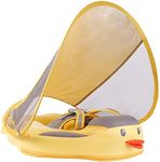 HECCEI Mambobaby Swim Float with UPF 50+ Sun Canopy, Non-Inflatable Solid Baby Float, Upgrade Soft Skin-Friendly Leather, Newest Add Tail Baby Float for Baby Aged 3-24months (Yellow Duck)