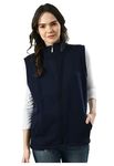 IndiWeaves Women Solid Fleece Warm Zipper Sleeveless Jacket for Winters (Pack of 1) Dark Blue