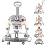 Hukimoyo Baby Walkers for 6-18 month baby girl Boy with Rocker 3 Level Adjustable Height 360° Wheels, Musical Toy, Foot Mat, Activity Walker for Baby Kids | Push Walker Baby Folding Walker (GREY, 5 IN 1)