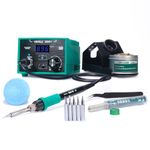 YIHUA 939D+ Digital Soldering Station(SE), 75W Equivalent,Precision Temp Control (392°F to 896°F) & Transformer. ESD Safe, Lead Free with °C/°F display + 5 Solder Tips, Solder & Extras. Fresh Green.