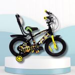 HOUSE OF TOES Drake Bicycle for Kids 3 to 5 Years Boys & Girls 14T Inches | 90% Assembled | Training Wheels | Water Bottle | Internal Rooting Cable | Tyre Tube | Black Frame with Yellow Graphics