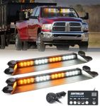 LUMENIX LED Emergency Dash Strobe Lights Bar w/Controller Windshield Visor Safety Warning Traffic Caution Lightbar Deck Split Flashing Light for Construction Vehicles Work Trucks Pickup - White Amber