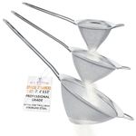 U.S. Kitchen Supply - Set of 3 Premium Quality Extra Fine Twill Mesh Stainless Steel Conical Strainers - 3", 4" and 5.5" Sizes - Chinois to Sift, Strain, Drain and Rinse Vegetables, Pastas & Teas