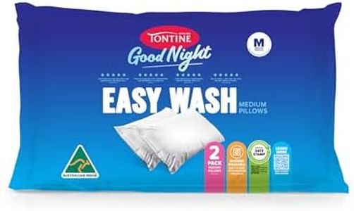 Tontine Goodnight Easy Wash Medium Pillow, 2 Pack, Anti Bacterial Protection, Natural Cotton Cover, Machine Washable, Australian Made