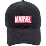 Marvel Logo Cotton Adjustable Dad Hat, Black, One Size, Black, One Size