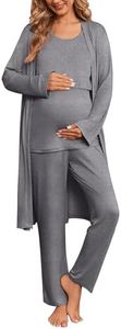Ekouaer Nursing Pajamas Maternity Robe Set 3 Pieces Postpartum Maternity Pajama Set Pregnancy Breastfeeding Pj Grey XX-Large