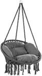 DETEX® Boho Style Hanging Circular Chair | 60cm Diameter Round Seat 150kg Capacity with 2 cushions | Weatherproof 360° Swing Seat Galvanised Steel Cotton Indoor Outdoor | Anthracite Grey