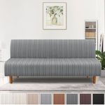 H.VERSAILTEX Stretch Futon Slipcover Armless Sofa Cover Furniture Protector Without Armrests Slipcover Soft with Elastic Bottom for Kids, Spandex Jacquard Modern Stripe Design, Grey