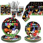 Sports Theme Birthday Party Supplies - Sports Birthday Party Decorations, Including Plates, Cups, Napkins, Tablecloth, and Straw, Soccer Basketball Baseball Football Theme Decoration, Serves 20