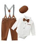 ZOEREA Baby Boy Clothes Infant Tuxedo Long Sleeve Gentleman Outfits + Suspender Pants + Bowtie + Beret Hat Baby Boy Suit Set White