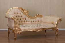 Classic Wood and Craft Teak Wood Intricated Carving & Elegant Silk Fabric Tufted Button/Chesterfield Diwan/Couch for Living Room/Bedroom/Guestroom (Style-5)