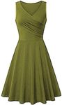 YMING Women Sleeveless Dress V Neck Party Retro Rockabilly Dress Audrey Elegant Solid Color Dress Midi Dress Army Green XXL