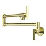 NIREU Pot Filler Faucet Wall Mount Brushed Gold Folding Stretchable Brass Kitchen Faucet with Single Hole Two Handles