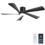 Ohniyou 52 Inch Ceiling Fan with Lights, Remote & APP Control, Modern Low Profile Indoor Outdoor Ceiling Fans with Dimmable Silent DC Motor Reversible for Bedroom Living Room, Black