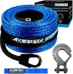 Synthetic Winch Rope Kit, 3/8" x 92ft 26500LBS Blue Winch Cable with Protective Sleeve, Forged Winch Hook and Safety Pull Strap 4WD Off Road Vehicle SUV Truck