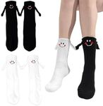 KUIZHEN Magnetic Socks, Hand in Hand Socks, 2 Pairs, Magnetic Socks, 3D Doll Pair Socks, Unisex, Funny Pair Holding Hands Sock for Couples, White, 8 US