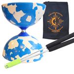 Blue & White Jester Diabolo with Aluminium 'Metal' Sticks and Carry Bag - Rubber Diablo Set