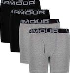 Under Armour Boys' Charged Boxer Jock, Lightweight & Smooth Stretch Fit Briefs, Moderate Gray, XL (Pack of 4)