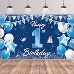 1st Birthday Backdrop Banner Blue - 1 Piece Happy 1st Birthday Deco First Birthday Backdrop 1 Year Old Fabric Sign Poster Photography Background for Kids Boys 1st Birthday Party Supplies Baby Shower