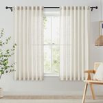 FMFUNCTEX Pinch Pleated Linen Curtains, Natural Semi Sheer Curtains 63 Inches Long for Bedroom Living Room, Farmhouse Privacy Drapes Light Filtering Pinch Pleated Curtains 2 Panels, W52 x L63, Beige