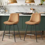 VASAGLE Bar Stools Set of 2, Counter Height Bar Stools with Back, Ergonomic Backrest, Synthetic Leather, Metal Legs, 24.4-Inch Tall Stools for Kitchen Island Home Bar, Caramel Brown ULBC088K01