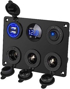 Linkstyle Charger Socket Panel, 12V 4.2A Dual USB Charger Socket Power Outlet& LED Voltmeter & Cigarette Lighter Socket & LED Lighted ON/Off Rocker Toggle Switch 6 in 1 Panel-Blue Light