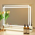 OUO Hollywood Vanity Mirror Lighted Dressing Table Make Up Mirror, Dimmable 3 Modes LED Light Strips, Smart Touch Screen, with USB Charging Port, White, 22.8" W x 17.5" H