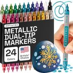 ARTISTRO 24 Colors Acrylic Paint Pens, Acrylic Paint Markers Dual Tip (Fine 1mm + Dot 5mm), Fabric Markers for Textile, Canvas, Rock, Glass, Wood, Paper, DIY, Paint Markers for Kids and Adults