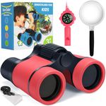 Binoculars for Kids, Kids Binoculars Toys for 3 4 5 6 7 8 Years Boys and Girls, Set with Magnifying Glass & Compass - Birthday Gifts Outdoor Toy for Kid Ages 3-8 Toddler Camping (Rose red)