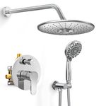 SR SUN RISE Shower System - 3 Functions 10 Inches Rain Shower Head Faucet- 6 Setting Headheld Shower Head Set- Valve Included Polished Chrome