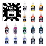 Flash Acrylic Ink,Set of 16 Colors/Bottle (20 ml/0.7 US fl oz) with Rich Pigments, Vibrant, Non Toxic Paints for The Artist, Hobby Painters (Set of 16 Colors-20ml Each, Multi)