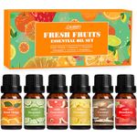 SALUBRITO Fresh Fruit Essential Oils Set - Strawberry, Sweet Orange, Pineapple, Coconut, Bergamot, Grapefruit Fragrance Oils for Diffuser, Candle, Soap Making, 6X10ml