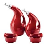 Rachael Ray Serveware Ceramics EVOO and Ramekin Dipper Set, 4 Piece, Red