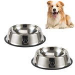 Dog Food Bowl & Dog Water Bowl,Metal Dog Bowl,Stainless Steel Dog Bowl,Non Slip Dog Bowls Pack of 2,Pet Bowl 580 ml /19.6oz Dog Bowls Medium for Drinking Water and Dog Feeding Bowls