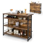 COSTWAY 2-in-1 Industrial Kitchen Island, 4-Tier Bar Table Sideboard with 3 Open Shelves, Wine Rack, Stemware Holders & Footrest, Wine Cabinet Storage Organizer for Home Pub (Rustic Brown)