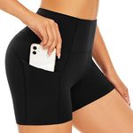 SIMIYA Cycle Shorts for Women High Waist Tummy Control Running Shorts with Pockets for Sports Gym Yoga Workout(Black,M)