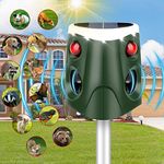 Solar Cat Repellent Outdoor, 360° Ultrasonic Animal Repeller IP55 Waterproof 4 Modes Adjustable, 2024 Garden Fox Deter with 3-Side Motion Flashing Lights for Squirrel Dog Rabbit Deer Bird