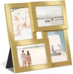 SONGMICS 4x6 Collage Picture Frames, Family Photo Collage Frame Set of 4 for Wall Decor, Glass Front, Wall Hanging or Tabletop, Pale Gold