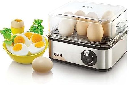 Glen Electric Egg Boiler 8 eggs 500 watt with 3 Water Levels 4 Poaching Cups Auto shut Off, Silver egg ready indicator steaming rack (SA-3036)