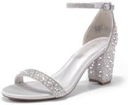 DREAM PAIRS Women's Chunk Low Heel Pump Sandals,Size 6,Silver/Rhinestone,SDHS2221W