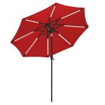 SANGMUCEN 9ft Patio Umbrellas Outdoor with Upgrade LED Lights, Parasol De Patio, Outdoor Umbrella, Balcony Umbrella with 8 Upgrate Ribs, 2000mAH Solar Panel, Lights last 8 Hours, Red HPU091R