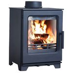 Lincsfire Defra 5KW Multifuel Woodburning Stove Eco Design Wood Burner Effect Portable Fireplace, Black, 370(W) x300(D) x490(H) mm