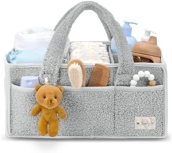 Sweety Fox Baby Diaper Caddy Organizer with Handle - Portable Sherpa Nursery Basket - Car Diaper Organizer, Cleaning Caddy, Gift for Baby Shower - Grey