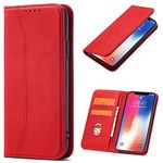 OKZone Compatible with Motorola Moto G 5G / Moto One 5G Ace Case, Magnetic Leather Mobile Phone Case, Premium Leather Flip Foldable Card Slots Shockproof Stand Function (Red)