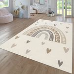 TT Home Nursery Area Rug Kids Rug For Bedroom Girls Boys Modern Rainbow Cloud Rug Animal Motif Colourful, colour: Beige, Size:80x150 cm