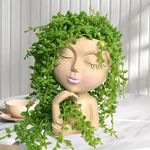 Face Planters Pots Head Planter, Plant Pots with Heads for Plants, Lady Statue Plant Pot, Unique Flower Pots with Drainage, Thinking Women Statue, Boho Vase, Cute Vases Home Decor Gift (7 Inch Khaki)